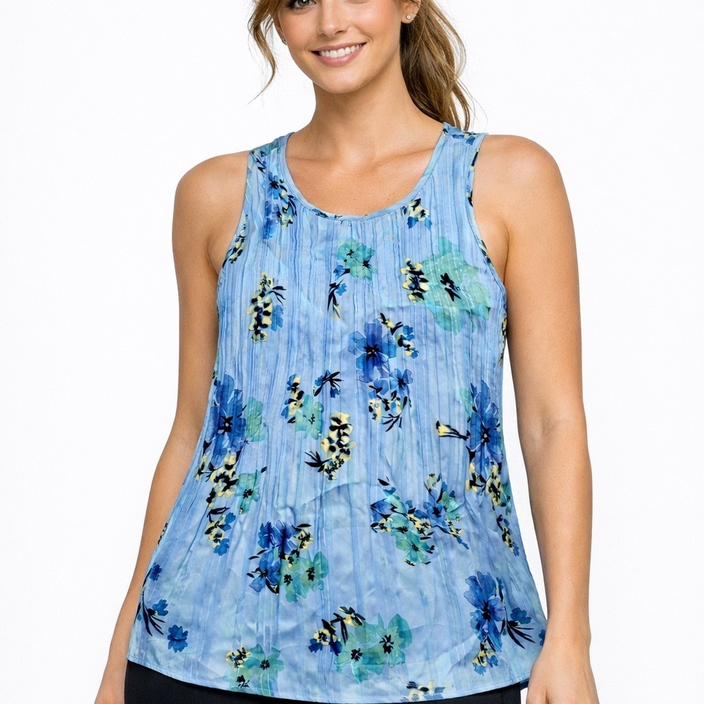 Elegant Floral Blue Tank Top